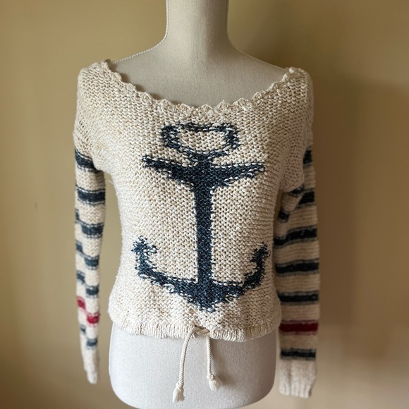 Free People Sailor’s Song Sweater Cropped w/Drawstring Waist Size  XSmall - Picture 4 of 14